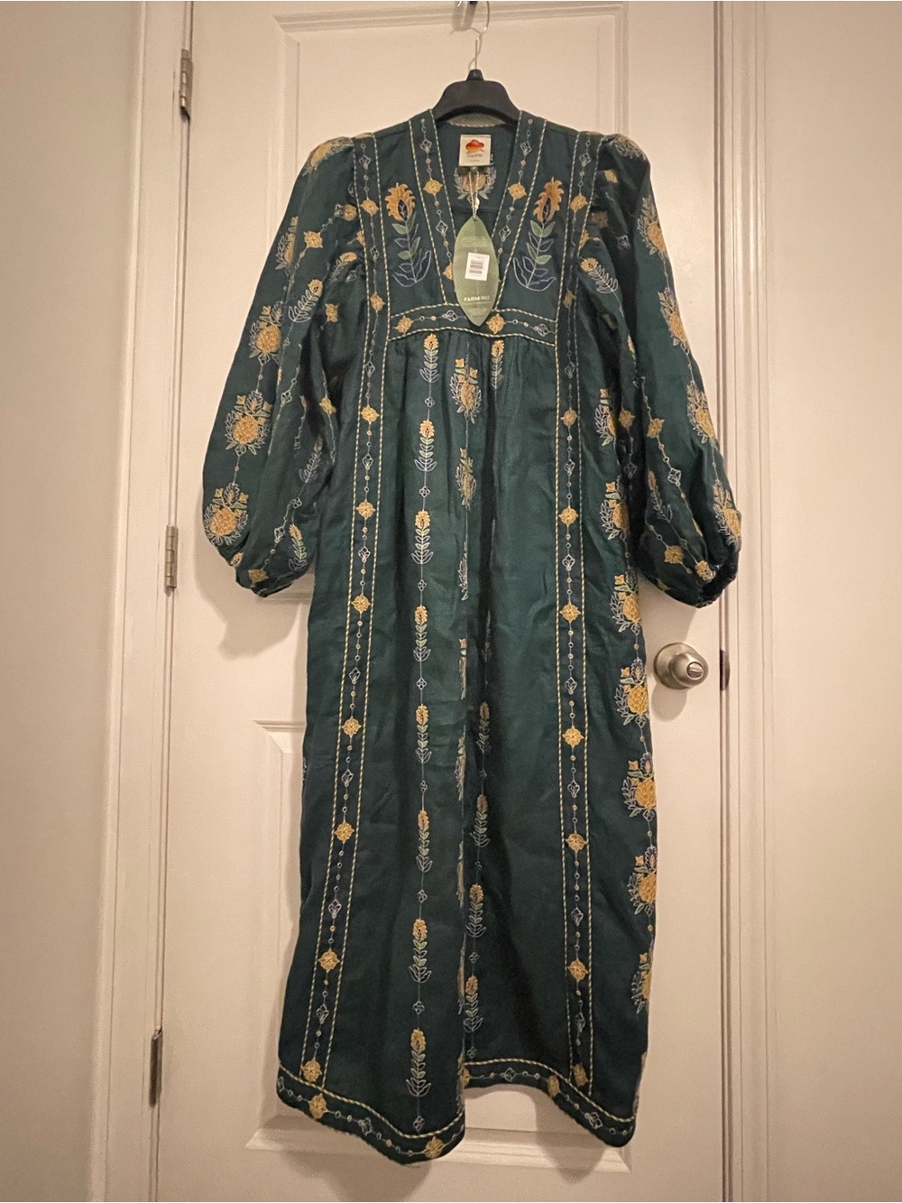 FARM Rio Green Pineapple Embroidered Euroflax™ Premium Linen Tunic Maxi Dress - Picture 4 of 8